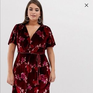 Velvet Floral Maxi Dress w/tassel belt size US18